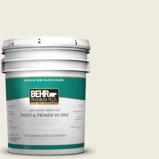 BEHR Premium Plus 5 gal. #GR W9 Snowfall White Semi Gloss Enamel Interior Paint 305005