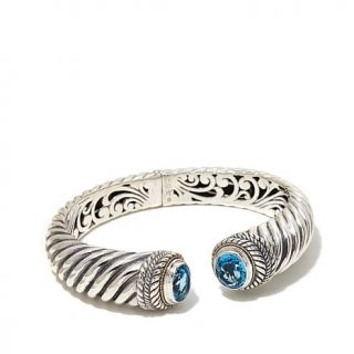 Bali Designs by Robert Manse 8.58ct Swiss Blue Topaz Hinged Bangle 2 Tone Bracelet   7890585