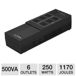 Ultra Xfinity 500VA 250W UPS   6 Outlets, 120V, 1170 Joules, 3 Battery Backup/Surge & 3 Surge Only Outlets, USB Interface, Wall Mountable, Replaceable Battery, 3 Yr Warranty w/ Registration   U12 4074