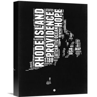Rhode Island Black and White Map Textual Art on Wrapped Canvas by